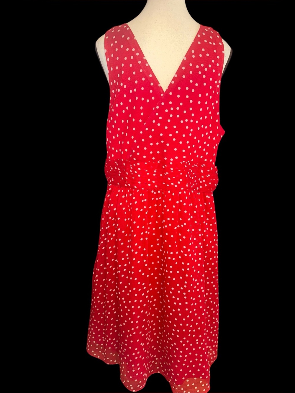 George Mark Eisen Dress Womens 18 Red White Polka Dot Surplice Fit Flare pin up